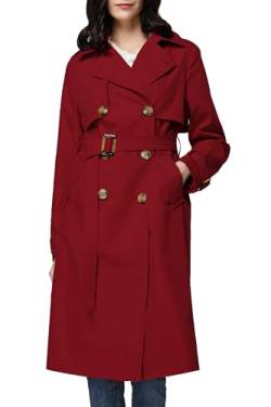 Orolay Damen Übergangsmantel 3/4 Länge Doppelreihiger Trenchcoat Revers Jacke mit Gürtel - Eleganter Mantel Rot L von Orolay