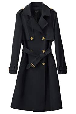 Orolay Damen Übergangsmantel 3/4 Länge Doppelreihiger Trenchcoat Revers Jacke mit Gürtel - Eleganter Mantel Schwarz XS von Orolay