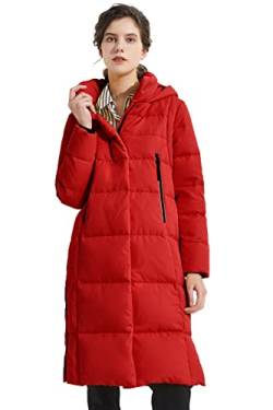 Orolay Damen Verdickte Daunenjacke Langer Wintermantel Mit Kapuze Pufferjacke Rot XL von Orolay