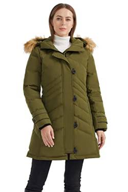 Orolay Damen Warme Mittellange Daunenjacke mit Knopf und Reißverschluss Grün Small von Orolay