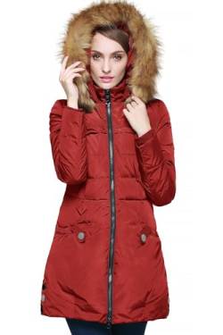 Orolay Damen Winter Daunenjacke Kapuzenmantel mit Kunstpelzbesatz Rot XXL von Orolay