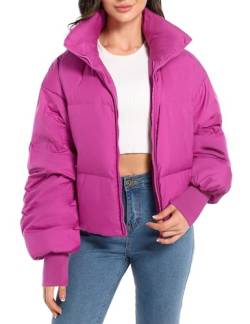 Orolay Damen Winter Pufferjacke Stehkragen Bubble Oversized Silhouette Kurzer Daunenmantel Rose L von Orolay