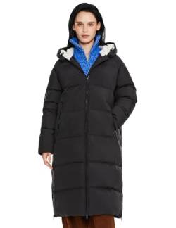 Orolay Damen langer Daunenmantel Winter Steppjacke Warme Jacke mit Saumschlitz Schwarz Large von Orolay