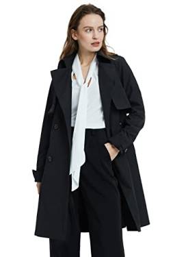 Orolay Klassischer Trenchcoat für Damen 3/4 Länge Zweireihig mit Abnehmbarer Weste Schwarz L von Orolay