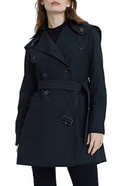 Orolay Mittellanger Trenchcoat für Damen Breite Knopfleiste Reversjacke Leichte Oberbekleidung mit Taschen Schwarz M von Orolay