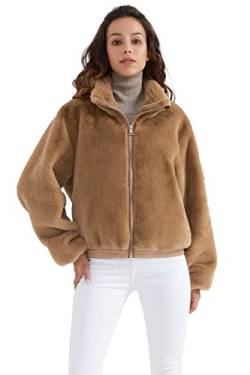 Orolay Sherpa Mantel für Damen Flauschige Fleecejacke Reißverschluss mit Taschen Kurze Jacke Khaki L von Orolay