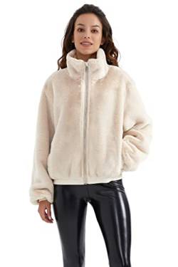 Orolay Sherpa Mantel für Damen Flauschige Fleecejacke Reißverschluss mit Taschen Kurze Jacke Weiß L von Orolay