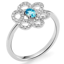 Orphelia Damen-Ring 750 Weißgold rhodiniert Topas blau Rundschliff Diamant (0.24 ct) Gr. 56 (17.8) - RD-3212/56 von Orphelia