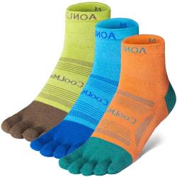 OrrinSports Coolmax-Laufsocken für Herren und Damen, 3 Paar, athletisch, atmungsaktiv, Fünf-Finger-Socken, E4838, mehrfarbig, L, 3 Stück, Large von OrrinSports