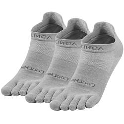 OrrinSports Zehensocken für Männer Frauen Coolmax Laufsocken Athletische Fingersocken 3 Paar Knöchelsocken Grau - (Größe Large) von OrrinSports