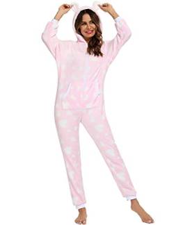 Orshoy Basic Jumpsuits Ganzkörperanzug Einteiler One Piece Schlafanzug Overall Damen Jumpsuit Kuschelig und warm Rosa & Herzen S von Orshoy