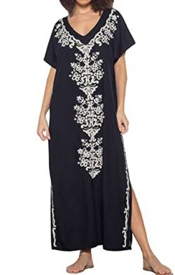 Orshoy Damen Bikini Cover Up Sommerkleid Lang Kaftan Maxikleid Strandponcho V-Ausschnitt Kleid Strandkleid Freizeitkleid Swimsuit Beach Cover Up W1 Schwarz Weiß von Orshoy