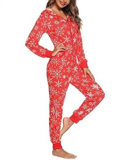 Orshoy Damen Jumpsuit Pyjama Set Schlafoverall Nachtwäsche Onesie Anzug Einteiler Overall Winter Weihnachten Rot M von Orshoy