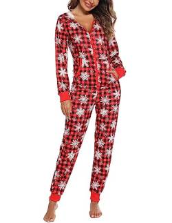 Orshoy Damen Jumpsuit Pyjama Set Schlafoverall Nachtwäsche Onesie Anzug Einteiler Overall Winter Weihnachten Weinrot XL von Orshoy