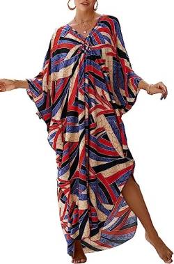 Orshoy Damen Kaftan Dresses Cover Up Plus Size Print Maxikleid Causal Kleid Maxi Kaftan Langes Kleid Sommer Lose Kurzarm Muster 5 von Orshoy