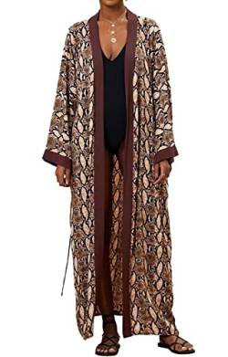 Orshoy Damen Kimono Cardigan Sommer Cover up Bikini Bluse Boho Strand Cardigan Morgenmantel Bademantel Sommer Strickjacke Strandkleidung Einheitsgröße Curry Schlangendruck von Orshoy