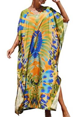 Orshoy Damen Strandkleid Bikini Cover Up Sommerkleid Maxi Kaftan Sommer Strandponcho Maxikleid V-Ausschnitt Freizeitkleid Nachtwäsche Badeanzug Beach Cover Up Bedecken Pareos Armee grün von Orshoy