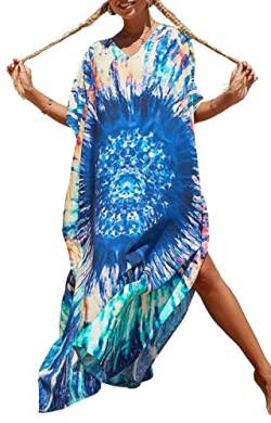 Orshoy Damen Strandkleid Bikini Cover Up Sommerkleid Maxi Kaftan Sommer Strandponcho Maxikleid V-Ausschnitt Freizeitkleid Nachtwäsche Badeanzug Beach Cover Up Bedecken Pareos Muster 3 von Orshoy