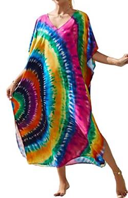 Orshoy Damen Strandkleid Lang Sommer Maxikleid Strandponcho Bikini Cover Ups Lässige Langkleider Freizeitkleid Strand Maxi Kaftan Kleid Bedecken Pareos Turkish Kaftans Beachwear A-Tie-Dye Druck 1 von Orshoy