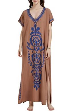 Orshoy Damen Strandkleid Lose Maxi Kaftan Kleid Sommer Lange Maxikleid Sommerkleid Bikini Cover Ups Langes Kleid Boho Strandponcho Freizeitkleid Nachtwäsche W1 Braun von Orshoy