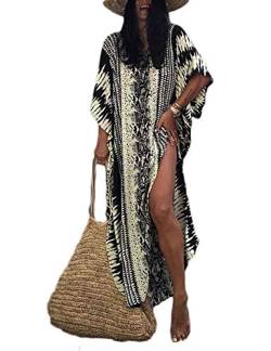 Orshoy Damen Strandkleid Sommerkleid Lose Baumwolle Kaftan Sommer Maxikleid Boho Strandponcho Lange Bikini Cover Ups Langes Kleid Beachwear Boho Bademode One Size von Orshoy