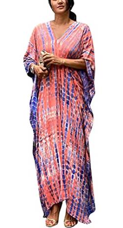 Orshoy Damen Strandkleid Strandtunika Kaftan Boho Kleid Lang Strandponcho Bikini Sommerkleid Badekleid Badeanzug Sommer Maxikleid Beachwear Boho Bademode Rosa/Violett von Orshoy