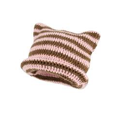 Fairy Grunge Beanie Y2K Cat in The Hat Striped Crochet Slouchy Hat Winter Warm Knitted Alt Headwear Accessories, Pink, Medium von Orvila