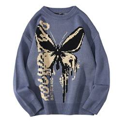 Oversized Sweater Y2K Grunge Butterfly Strickpullover Fairycore Grunge Top Punk Goth Indie Streetwear Harajuku Kleidung, blau, Groß von Orvila