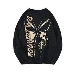 Oversized Sweater Y2K Grunge Butterfly Strickpullover Fairycore Grunge Top Punk Goth Indie Streetwear Harajuku Kleidung, schwarz, Mittel von Orvila