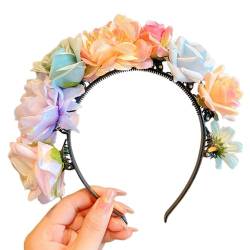 Buntes Blumen-Stirnband, böhmisches Haar-Accessoire, Cosplay-Haarreifen, Clip, Blumenkränze, Haarband für Mädchen, Kopfschmuck von Osdhezcn
