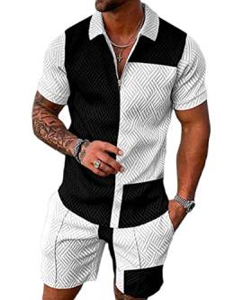 Osheoiso 2 Teiliges Sommersportanzug T-Shirts + Hose Kurze Freizeitanzug Suit Vintage Bedruckter Set Kurzarm Sporthose T-Shirt Männer Trainingsanzug Sporthose A 13 L von Osheoiso