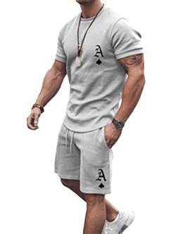 Osheoiso 2 Teiliges Sommersportanzug T-Shirts + Kurze Hose Freizeitanzug Suit Vintage Bedruckter Set Kurzarm Sporthose T-Shirt Männer Trainingsanzug Sporthose A 6 S von Osheoiso