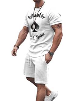 Osheoiso 2 Teiliges Sommersportanzug T-Shirts + Kurze Hose Freizeitanzug Suit Vintage Bedruckter Set Kurzarm Sporthose T-Shirt Männer Trainingsanzug Sporthose A 7 L von Osheoiso