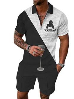 Osheoiso 2 Teiliges Sommersportanzug T-Shirts + Kurze Hose Sets Casual Freizeitanzug Suit Outfit Kurzarm Sporthose T-Shirt Herren Trainingsanzug Sporthose Mit Taschen A 3 XL von Osheoiso