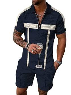 Osheoiso 2 Teiliges Sommersportanzug T-Shirts + Kurze Hose Sets Casual Freizeitanzug Suit Outfit Kurzarm Sporthose T-Shirt Herren Trainingsanzug Sporthose Mit Taschen A 6 L von Osheoiso