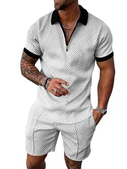 Osheoiso 2 Teiliges T-Shirt und Hosen Sets Herren Shirt Shorts Jogginganzug Casual Freizeitanzug Outfit Herren Pyjamahose Pyjama Kurze Hose für Männer Trainingsanzug A Grau XXL von Osheoiso