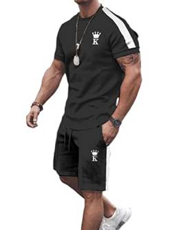 Osheoiso 2 Teiliges T-Shirt und Hosen Sets Herren Shirt Shorts Jogginganzug Druck Freizeitanzug Mode Outfit Sweathose Kurze für Männer Sommer Freizeitanzug A 8 XXL von Osheoiso