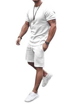 Osheoiso 2 Teiliges T-Shirt und Hosen Sets Herren Shirt Shorts Jogginganzug Einfarbig Freizeitanzug Outfit Sweathose Kurze für Männer Sommersportanzug Sets Freizeitanzug A Weiß M von Osheoiso