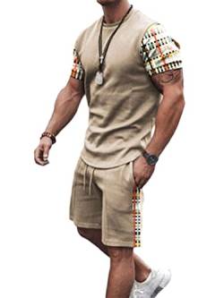 Osheoiso 2 Teiliges T-Shirt und Hosen Sets Herren Shirt Shorts Jogginganzug Freizeitanzug Mode Outfit Sweathose Kurze für Männer Sommer Freizeitanzug A 11 M von Osheoiso