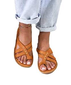 Osheoiso Damen Big Toe Hallux Valgus Sandalen Bequeme Plattform Pantoletten Zehentrenner Hausschuhe Sommer Strand Reise Schuhe Flach Flip Flops Braun 38 EU von Osheoiso