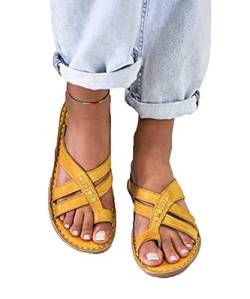 Osheoiso Damen Big Toe Hallux Valgus Sandalen Bequeme Plattform Pantoletten Zehentrenner Hausschuhe Sommer Strand Reise Schuhe Flach Flip Flops Gelb 43 EU von Osheoiso