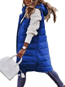 Osheoiso Damen Daunenweste Langer Wintermantel Weste mit Kapuze Winter mantel Damen Wintermantel Warme Strickjacke Winterjacke Overcoat A Blau L von Osheoiso