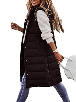 Osheoiso Damen Daunenweste Langer Wintermantel Weste mit Kapuze Winter mantel Damen Wintermantel Warme Strickjacke Winterjacke Overcoat A Schwarz 4XL von Osheoiso