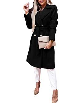 Osheoiso Damen Elegante Wollmantel Jacke Schicke Einfarbiger Übergangsjacke Warm Langarm Oberbekleidung Chic Mantel Overcoat Freizeitjacke Herbst Winter B Schwarz S von Osheoiso