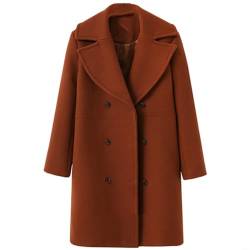 Osheoiso Damen Elegante Wollmantel Jacke Schicke Einfarbiger Übergangsjacke Warm Langarm Oberbekleidung Mantel Overcoat Freizeitjacke A Braun L von Osheoiso