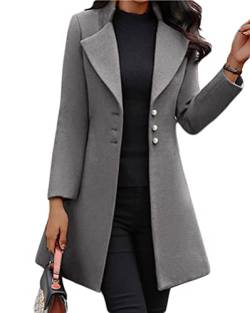 Osheoiso Damen Elegante Wollmantel Jacke Schicke Einfarbiger Übergangsjacke Warm Langarm Oberbekleidung Mantel Overcoat Freizeitjacke A Grau S von Osheoiso