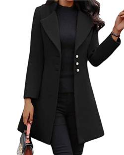 Osheoiso Damen Elegante Wollmantel Jacke Schicke Einfarbiger Übergangsjacke Warm Langarm Oberbekleidung Mantel Overcoat Freizeitjacke A Schwarz S von Osheoiso