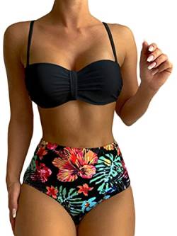 Osheoiso Damen Geteilter Badeanzug Push Up Bikini Set Blumen Druck Bikini Oberteil Mode Bikini Bottom Damen Bademode Zweiteiliger Badeanzug Oversized A Schwarz L von Osheoiso