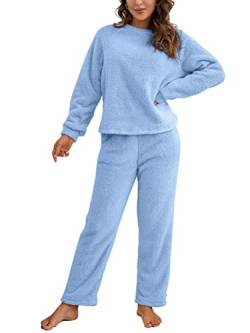 Osheoiso Damen Jogginganzug Sportanzug Mode Freizeitanzug Fleece Hausanzug Pullover Sweatshirt Lange Hose Sportswear 2 Teilig Pyjama Bekleidungsset Herbst Winter A Blau S von Osheoiso