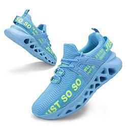 Osheoiso Damen Laufschuhe Sportschuhe Walking Athletic für Frauen Casual Slip Fashion Sports Outdoor-Schuhe Straßenlaufschuhe Blau Gelb 39 EU von Osheoiso